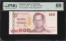 THAILAND. Bank of Thailand. 100 Baht, ND (2005). P-114. TB158. Ascending Ladder Serial Number. PMG Superb Gem Uncirculated 68 EPQ.
Serial number 5A12...