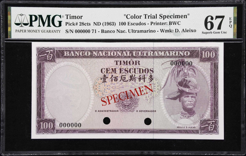 TIMOR. Banco Nacional Ultramarino. 100 Escudos, ND (1963). P-28cts. Color Trial ...