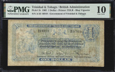 TRINIDAD & TOBAGO. Government of Trinidad and Tobago. 1 Dollar, 1924. P-1c. PMG Very Good 10.
Blue vignette of Columbus at left and coat of arms at t...