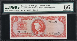 TRINIDAD & TOBAGO. Central Bank of Trinidad and Tobago. 1 Dollar, 1964. P-26b. PMG Gem Uncirculated 66 EPQ.

Estimate: $100.00- $200.00