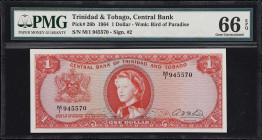 TRINIDAD & TOBAGO. Central Bank of Trinidad and Tobago. 1 Dollar, 1964. P-26b. PMG Gem Uncirculated 66 EPQ.

Estimate: $100.00- $200.00