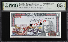 TUNISIA. Banque Centrale de Tunisie. 1 Dinar, 1965. P-63s. Specimen. PMG Gem Uncirculated 65 EPQ.

Estimate: $200.00- $400.00