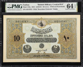 TURKEY. Dette Publique Ottomane. 10 Livres, ND (1918). P-110x. British Military Counterfeit. PMG Choice Uncirculated 64 EPQ.
With Deuxieme Emission s...