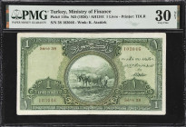 TURKEY. Ministry of Finance. 1 Livre, ND (1926). P-119a. PMG Very Fine 30 Net. Restoration.
PMG Comments "Restoration."

Estimate: $150.00- $300.00