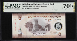 UNITED ARAB EMIRATES. United Arab Emirates Central Bank. 5 Dirhams, 2022. P-36. PMG Perfect Seventy Uncirculated 70 EPQ.

Estimate: $100.00- $200.00