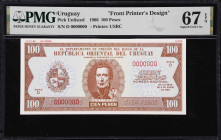 URUGUAY. Lot of (2). Departamento de Emision del Banco de la Republica Oriental. 100 Pesos, 1966. P-Unlisted. Front & Back Printer's Designs. PMG Supe...