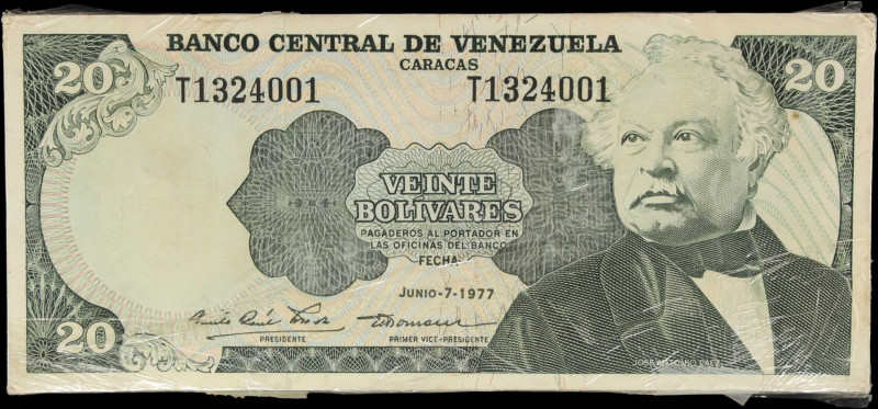 VENEZUELA. Pack of (100). Banco Central de Venezuela. 20 Bolivares, 1977. P-53b....