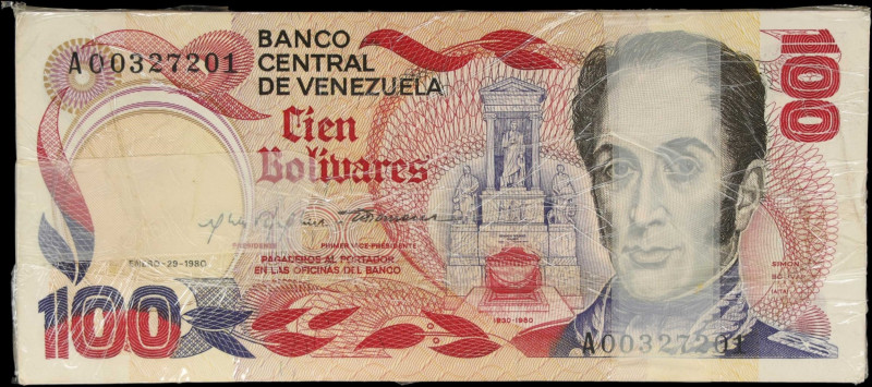 VENEZUELA. Pack of (100). Banco Central de Venezuela. 100 Bolivares, 1980. P-59a...