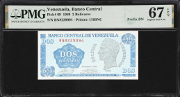 VENEZUELA. Lot of (2). Banco Central de Venezuela. 2 Bolivares, 1989. P-69. Consecutive. PMG Superb Gem Uncirculated 67 EPQ.
Serial numbers BN8229094...