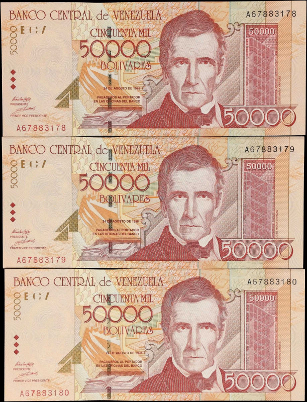 VENEZUELA. Lot of (3). Banco Central de Venezuela. 50,000 Bolivares, 1998. P-83....