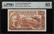 VIETNAM. Viet Nam Dan Chu Cong Hoa. 1000 Dong, 1951. P-65a. PMG Gem Uncirculated 65 EPQ.

Estimate: $300.00- $500.00