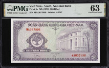 VIETNAM, SOUTH. National Bank of Vietnam. 200 Dong, ND (1958). P-9a. PMG Choice Uncirculated 63.

Estimate: $50.00- $100.00
