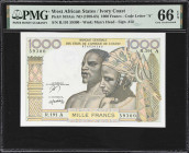 WEST AFRICAN STATES. Lot of (2). Banque Centrale des Etats de l'Afrique de l'Ouest. 1000 Francs, ND (1956-65). P-103Am & 303Cn. PMG Gem Uncirculated 6...