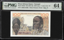 WEST AFRICAN STATES. Banque Centrale des Etats de l'Afrique de l'Ouest. 100 Francs, ND (1961-65). P-701Kf. PMG Choice Uncirculated 64.

Estimate: $1...