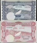 YEMEN. Lot of (2). South Arabian Currency Authority. 1 & 5 Pounds, ND (1965). P-3b & 4b. About Uncirculated.
From the Scott Lindquist Collection.

...