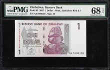 ZIMBABWE. Reserve Bank of Zimbabwe. 1 Dollar, 2007. P-65. PMG Superb Gem Uncirculated 68 EPQ.

Estimate: $50.00- $100.00