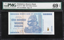 ZIMBABWE. Reserve Bank of Zimbabwe. 100 Trillion Dollars, 2008. P-91. PMG Superb Gem Uncirculated 69 EPQ.

Estimate: $200.00- $400.00