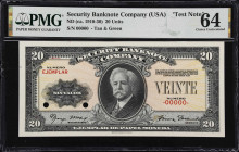ADVERTISING NOTE. Security Banknote Company. 20 Units, ND (ca. 1910-30). P-Unlisted. Test Note. PMG Choice Uncirculated 64.
PMG Comments "Minor Forei...
