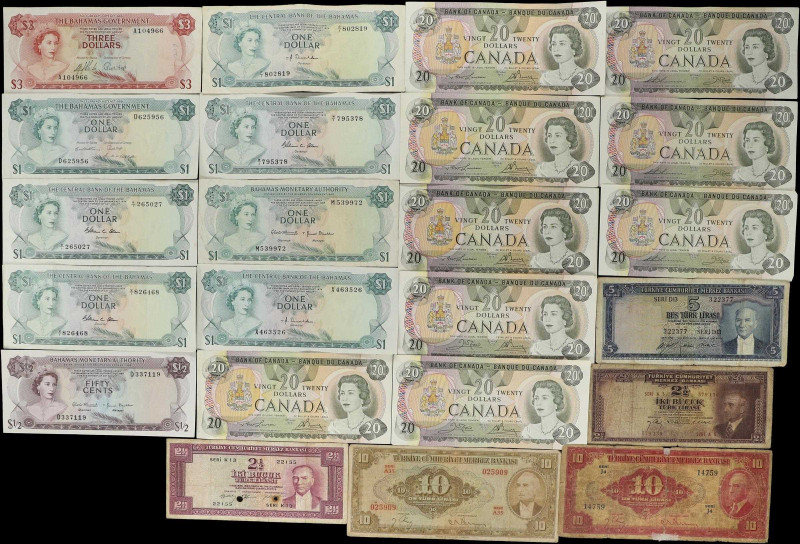 MIXED LOTS. Lot of (69). Bahamas, Canada, China & Turkey. Mixed Banks. Mixed Den...