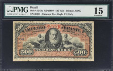 MIXED LOTS. Lot of (2). Brazil & Guatemala. Banco de Occidente & Imperio do Brasil. 1 Peso & 500 Reis, ND (1880) & 1900. P-A243a & S175a. PMG Choice F...