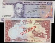 MIXED LOTS. Lot of (2). Philippines & Samoa. Central Bank of Samoa & Republika NG Pilipinas. 5 Tala & 100 Piso, ND (1987-2005). P-33bs & 172as. Specim...