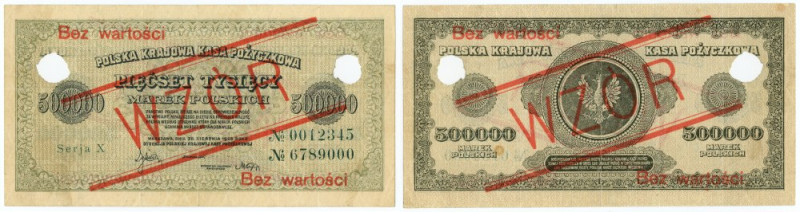 500.000 marek polskich 1923 - WZÓR - Serja X No 0012345/No 6789000 Jedna z najrz...