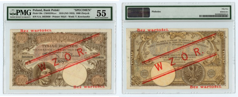 1.000 złotych 1919 - S.A. 5653930 - WZÓR - PMG 55 Reference: Miłczak 55wb
Grade...