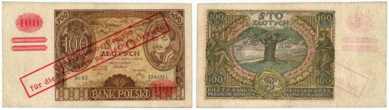 100 złotych 1934 - Ser. BZ. 2584054 - Fałszywy nadruk Seria się zgadza, ale nadr...