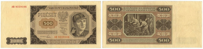 500 złotych 1948 - seria AR Reference: Miłczak 140b1
Grade: VF