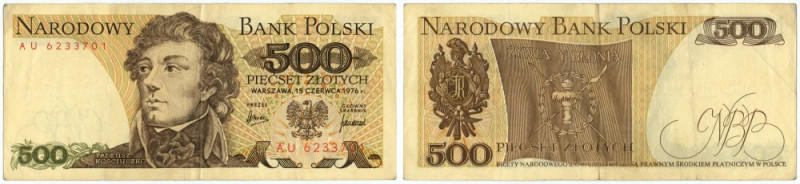 500 złotych 1976 - seria AU - dość rzadka (L5) Reference: Miłczak 148
Grade: VF...