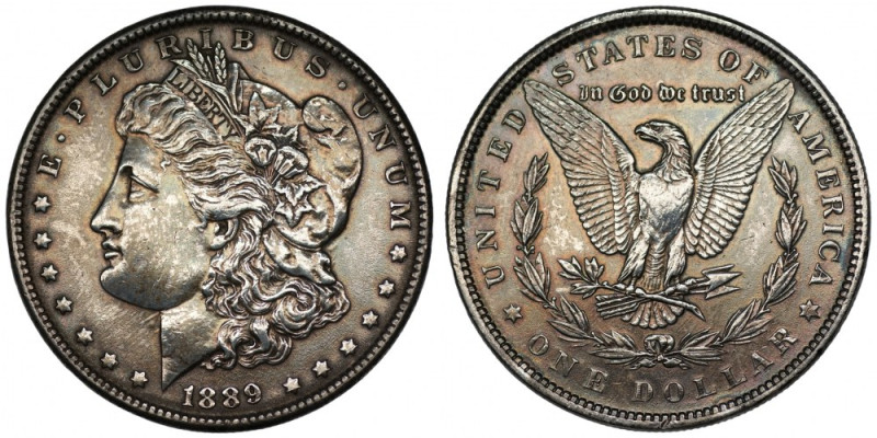 USA - 1 dolar 1889 Morgan - Filadelfia srebro 900,waga: 26,67 gram 
Grade: XF