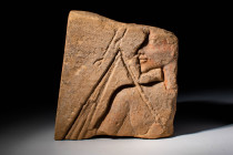 EGYPTIAN AMARNA PERIOD PAINTED RELIEF OF AKHENATEN

 New Kingdom, 18th Dynasty, Ca. 1346 - 1330 BC An Egyptian sandstone relief showing King Akhenat...