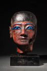 EGYPTIAN WOODEN HEAD OF STATUE OF PRIEST

 Third Intermediate Period, 22nd to 24th Dynasty, Ca. 945 - 715 BC An Egyptian wooden painted and inlaid h...