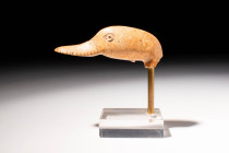 EGYPTIAN BONE DUCK HEAD

New Kingdom, 18th to 20th Dynasty, Ca. 1550 - 1069 BC A charming Egyptian bone duck head with rounded eyes and a long curve...