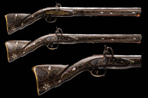 SHORT FLINTLOCK CARBINE WITH SILVER AND MOTHER OF PEARL INLAY

 Ca. 1820s AD A very unusual smoothbore flintlock gun from the early 19th century. Th...