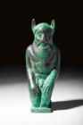 RARE ETRUSCAN BRONZE SATYR STATUETTE

 Ca. 700 - 500 BC A solid Etruscan bronze statuette depicting a kneeling satyr, likely to be Silenus. The stat...