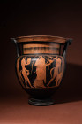 HUGE ATTIC RED FIGURE KRATER DEPICTING SATYRS AND MAENADS

Ca. 500 - 400 BC A fine Greek column-krater possibly attributed to Onesimos painter. The ...