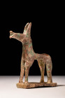 GREEK GEOMETRIC BRONZE HORSE FIGURINE

 Ca. 900 - 700 BC A Greek geometric horse figurine presenting the characteristic abstract stylings of wealthy...