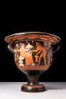 APULIAN RED FIGURE BELL KRATER DEPICTING AN OFFERING SCENE

Ca. 340 - 300 BC A red-figure pottery bell krater with a large body, short splayed foot,...
