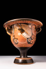 APULIAN RED FIGURE BELL KRATER DEPICTING LADIES OF FASHION

Ca. 340 - 300 BC A rare red-figure pottery bell krater depicting two ladies of fashion. ...