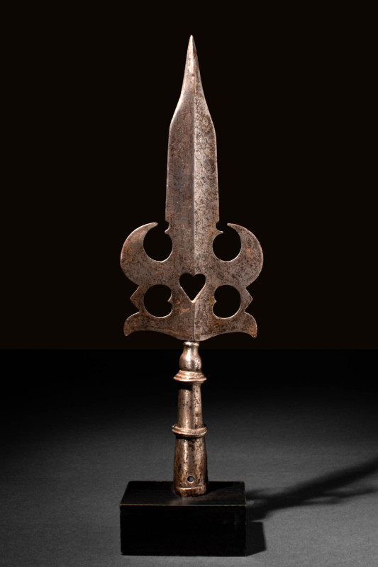 INDIAN STEEL CEREMONIAL SPEARHEAD

 Ca. AD 1700 - 1800 An Indian ceremonial sp...