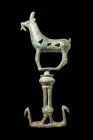 TRANS CAUCASIAN BRONZE GOAT SHAPED FINIAL WITH STAND

 Ca. 1300 - 1200 BC A bronze Transcaucasian mountain goat finial from a sceptre. It is depicte...