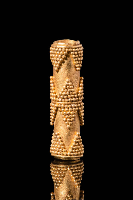 ACHAEMENID GOLD TUBULAR BEAD WITH FILIGREE

 Ca. 550 - 331 BC An exceptional A...