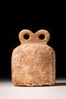 TELL BRACK TERRACOTTA EYE IDOL

 Ca. 3300 - 3000 BC A stunning and abstract eye idol, moulded from creamy red clay with areas of brown and salmon-pi...