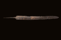 EUROPEAN IRON AGE DOUBLE EDGE SWORD

 Ca. 400 - 100 BC A European Iron Age sword. The blade is wide for most of its length before tapering gently to...