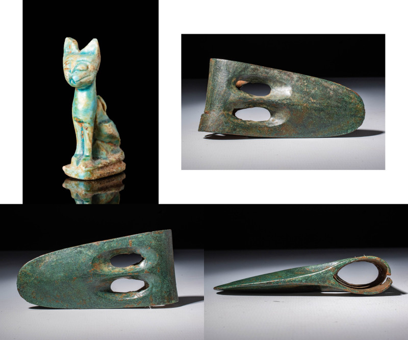 EGYPTIAN FAIENCE AMULET OF A CAT

 Ca. 664 - 332 BC An Egyptian green faience ...