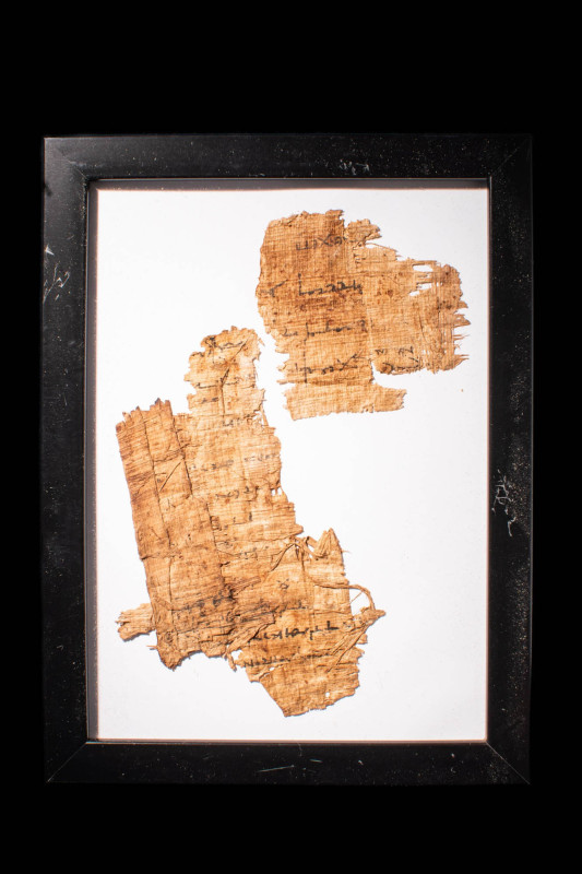 TWO LARGE FRAGMENTS OF INSCRIBED PAPYRUS

 Ca. 664 - 30 BC A group of two larg...