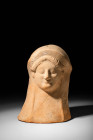 PHOENICIAN TERRACOTTA HEAD OF TANIT

 Ca. 500 - 400 BC A Phoenician terracotta head of Tanit, the Phoenician goddess invoked for fertility and rain ...