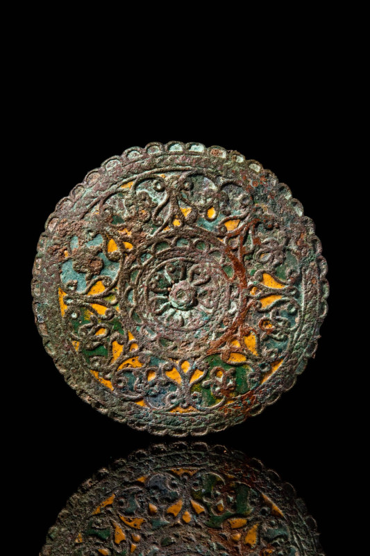 ROMAN BRONZE INLAID DISCOID APPLIQUE

 Ca. AD 100 - 300 A Roman bronze appliqu...