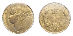AUSTRALIA. Victoria, 1837-1901. Sovereign, 1856 SY, Sydney, Very rare. 7.98 g. Marsh-361; KM-2; Fr-9. 
Young filleted head of Victoria facing left, da...